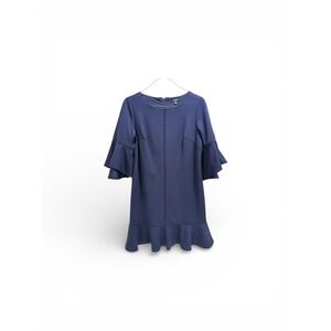 Roz & Ali Women Navy Blue Bell Sleeve Ruffle Hem Dress Size 16